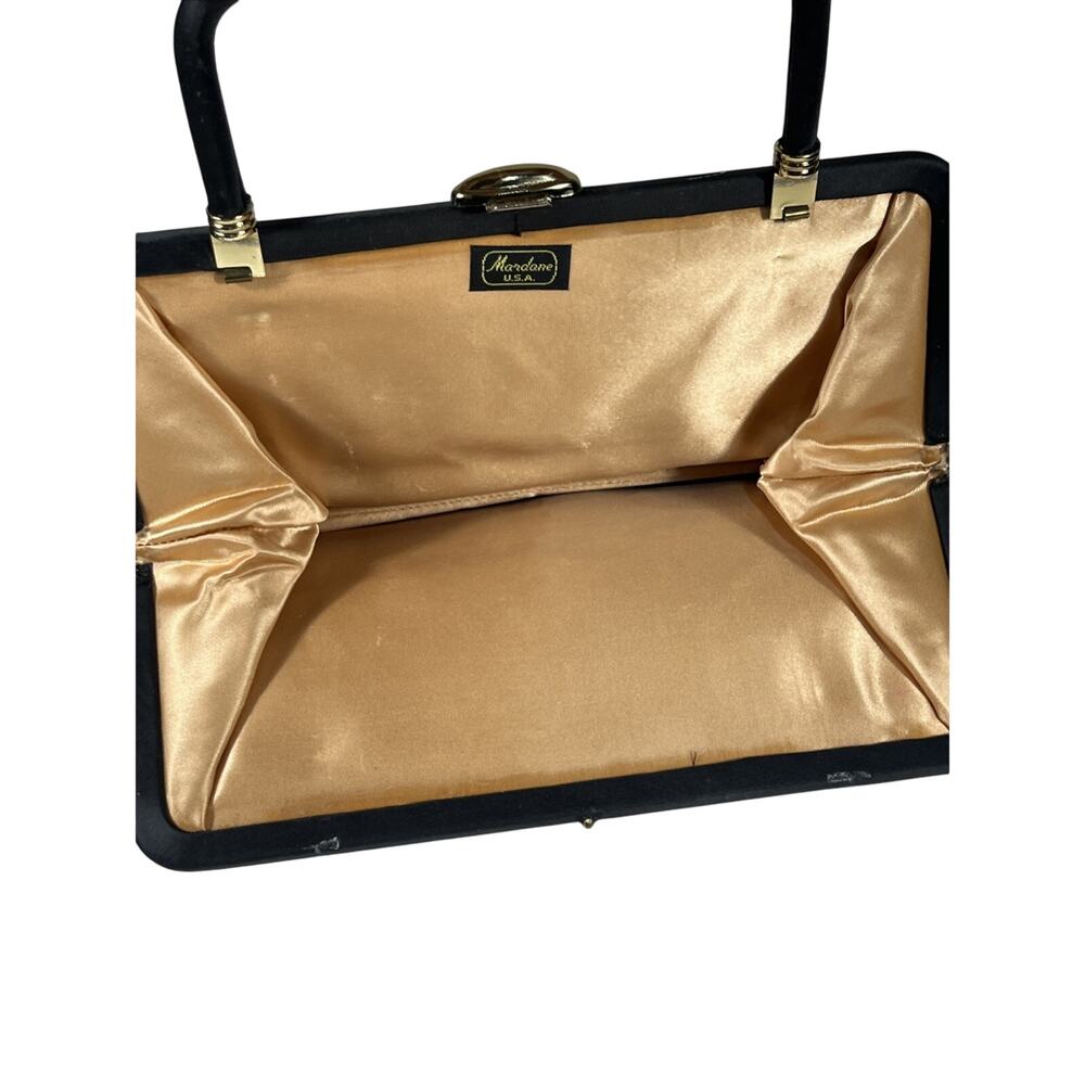 Classy Vintage Madane USA 1940s Clutch Black Satin bag, Gold hardware Pristine - Picture 7 of 14